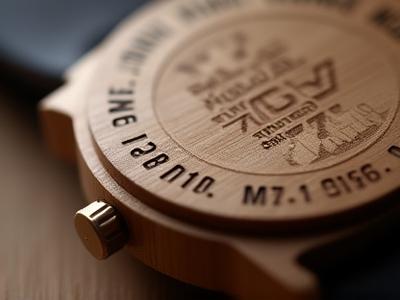 Engraved wooden watch with geographical coordinates