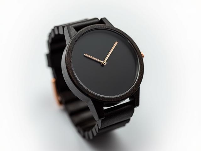 Classic Ebony wood watch with a minimalist face.