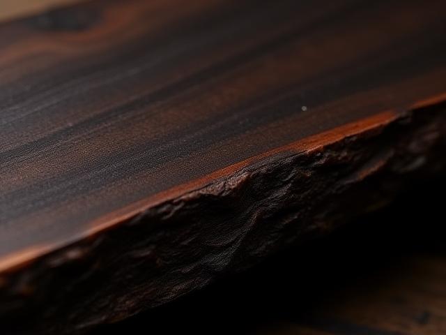 Close-up of premium, responsibly sourced FSC-certified ebony wood grain, showcasing natural patterns.