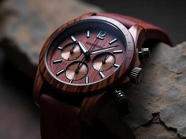 The Desert Ironwood Chronograph, showcasing a robust design with dark, dense desert ironwood and chronograph subdials.
