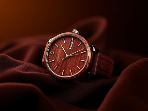 The Guitar Maker's Rosewood watch, with an intricate wood grain and a rich, warm tone.