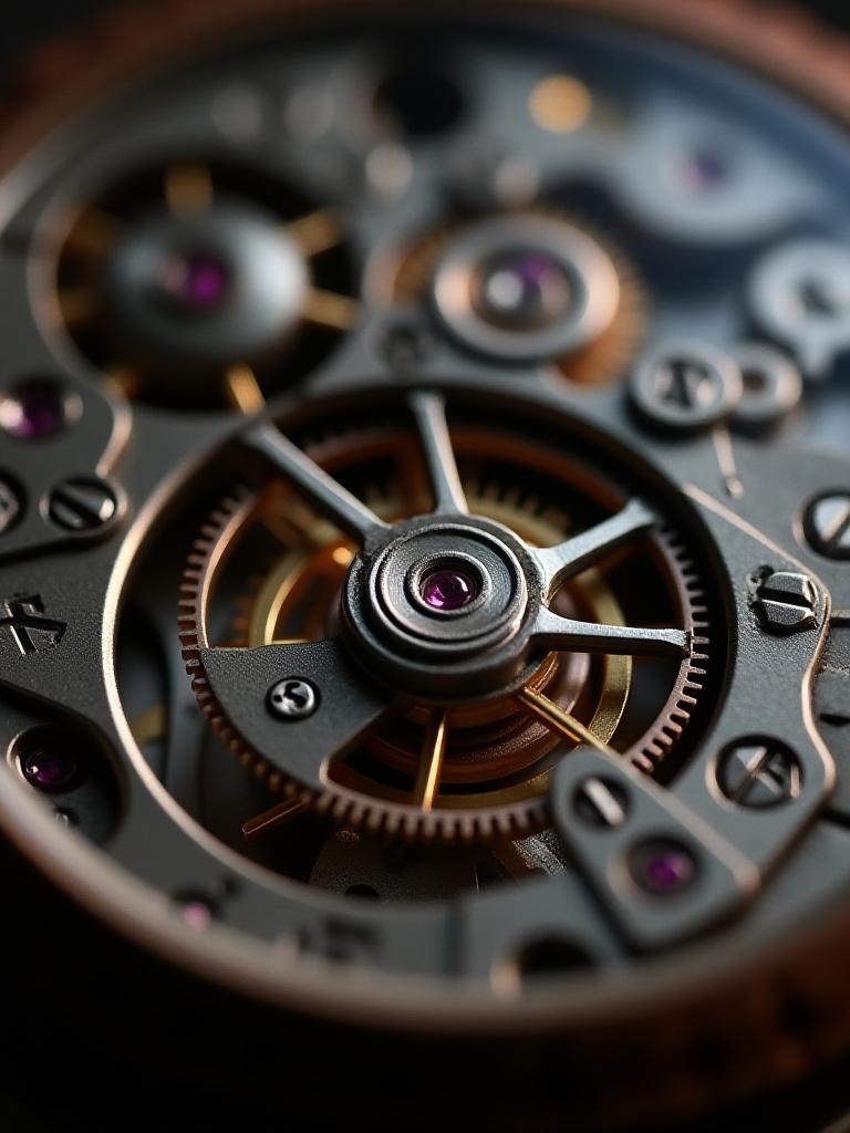 Close-up of a mechanical watch movement's intricate gears and balance wheel