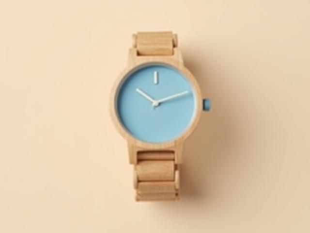 Germaine J Thomas Ash Horizon minimalist wood watch with light ash wood and a simple blue dial.