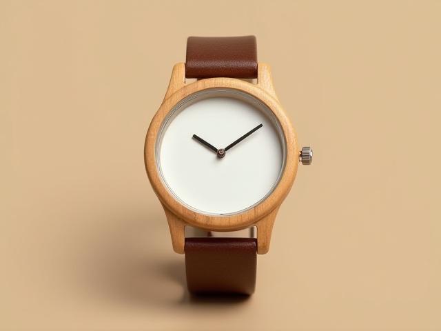Germaine J Thomas Maple Zenith minimalist wooden watch with light wood dial and dark leather strap.